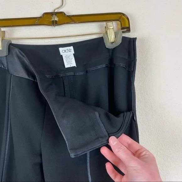 Cache Black Faux Leather Stripe Pants